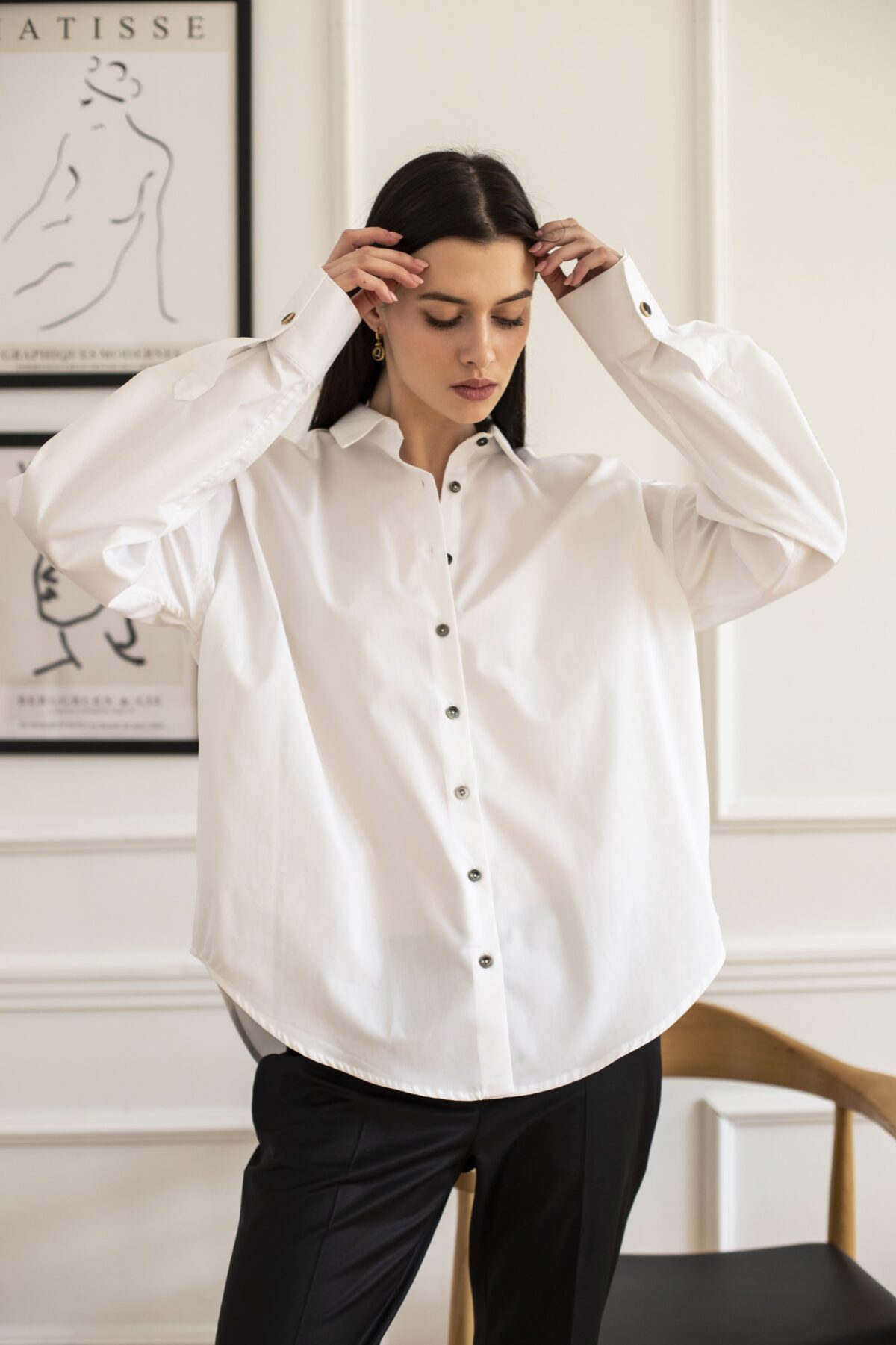 classic oversize white shirt dark buttons