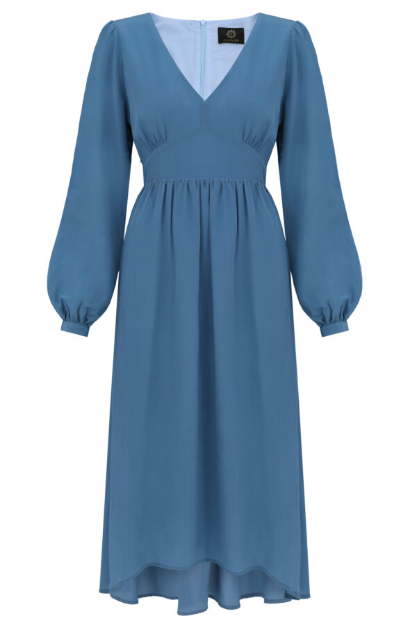 blue silk maxi dress