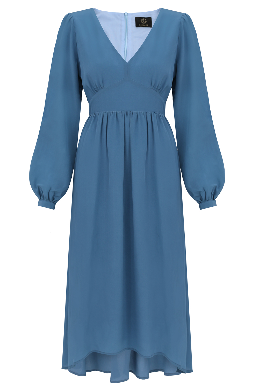 sukienka jedwabna maxi niebieska