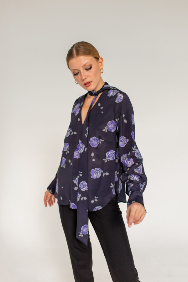 silk rose blouse with a sash