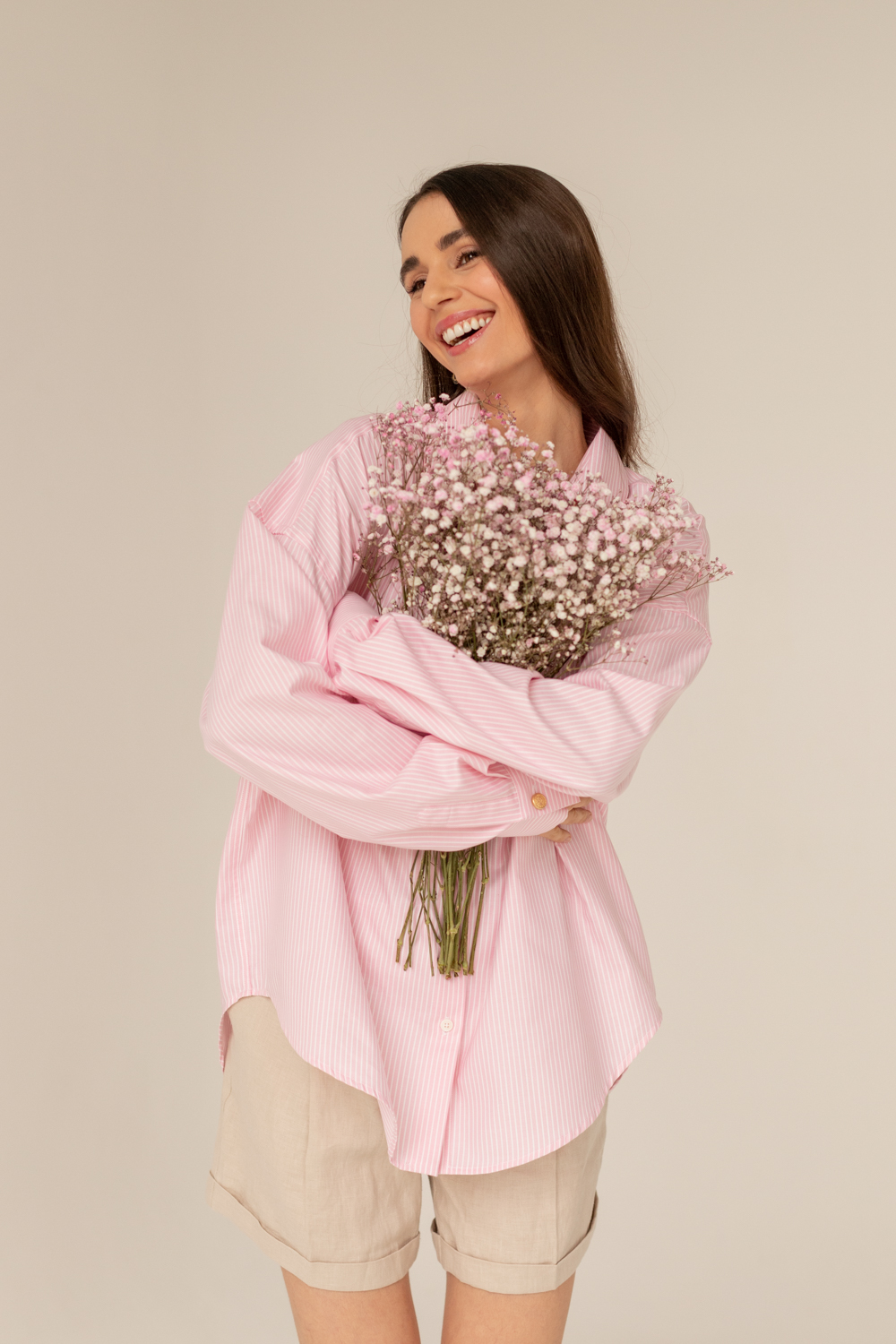 koszula oversize classic różowa w paski entelier