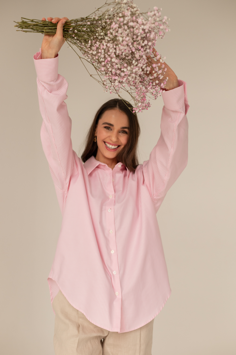 koszula oversize classic różowa w paski
