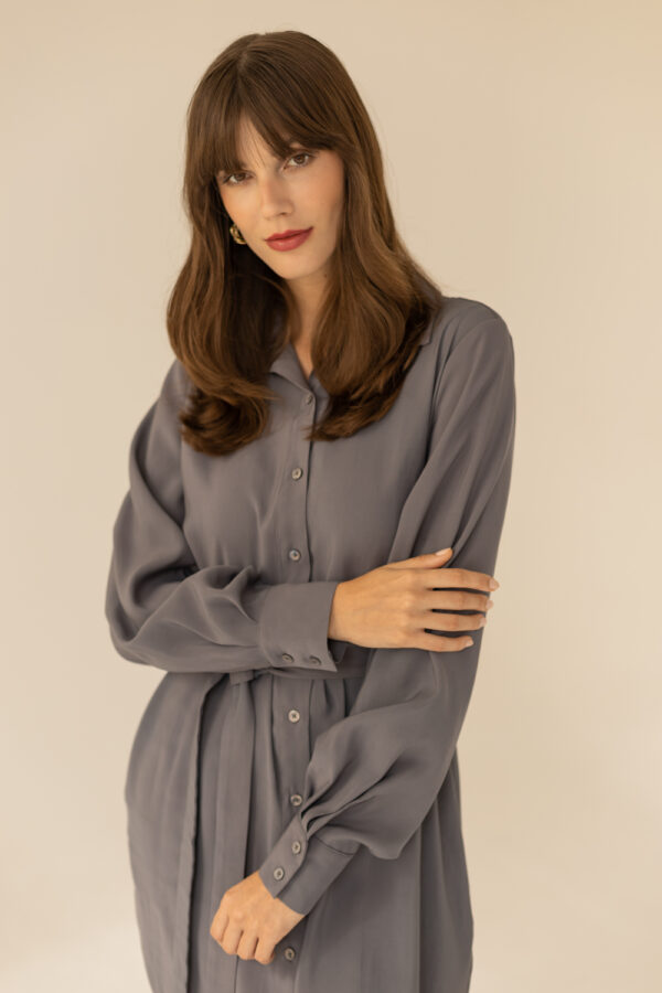 grey shirt dress for women Women's Eleanor Denim Midi Shirt Dress – Wash Lab Grey Moon / S