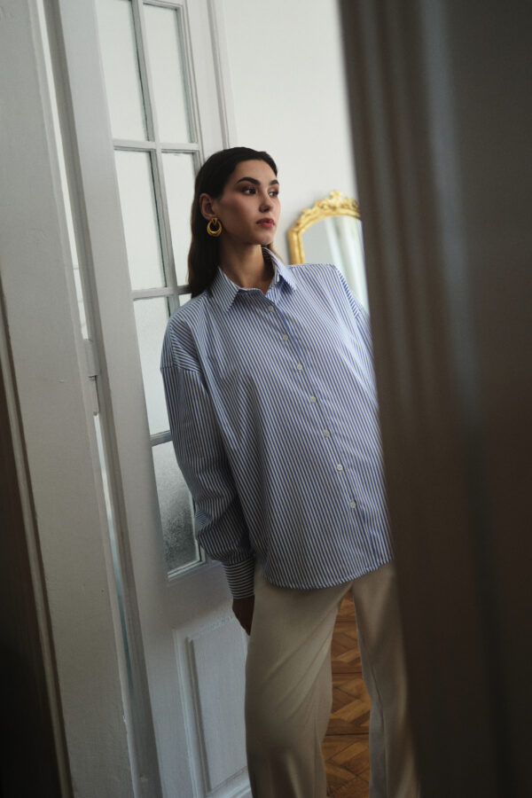 koszula oversize classic w paski niebieskie Entelier
